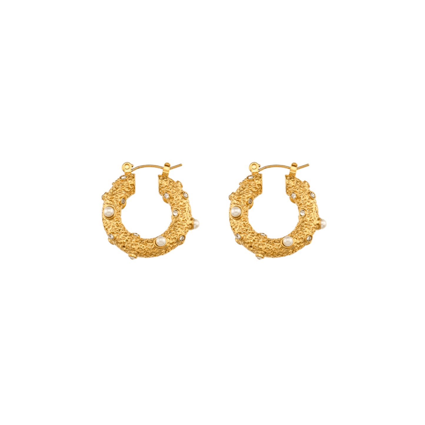 Molten Gold Pearl Hoop Earrings