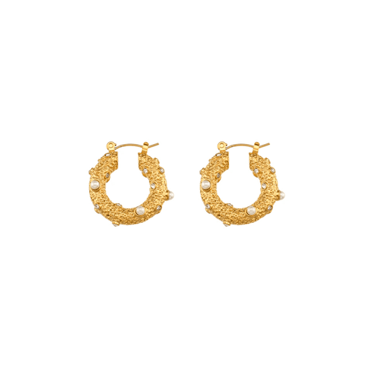 Molten Gold Pearl Hoop Earrings