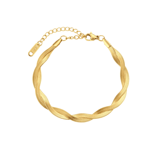 Women's Herringbone Bracelet with Exquisite 18K Gold Plating - Timeless Elegance and Versatile Style