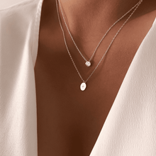 Load image into Gallery viewer, bezel solitaire diamond necklace womens jewellery, womens trendy fashion jewellery, necklace stack, necklace layering , gold and silver 

