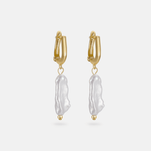 Load image into Gallery viewer, pearl drop earrings, baroque pearl gold huggie earrings womens jewellery
